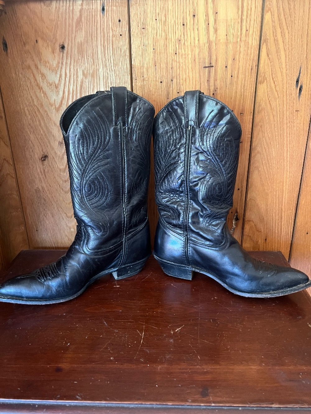 Vintage Code West Black Leather Boots Pointed Toe Western Stitched Women 8